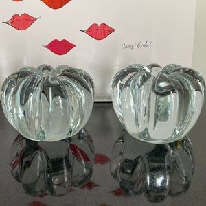 A pair of mid century Handblown crystal candle holders